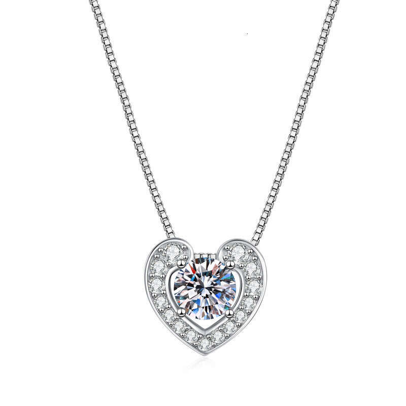 Shijia Heart Pure Sier 1 ct Moissanite Necklace Versatile Valentine's Day Gift