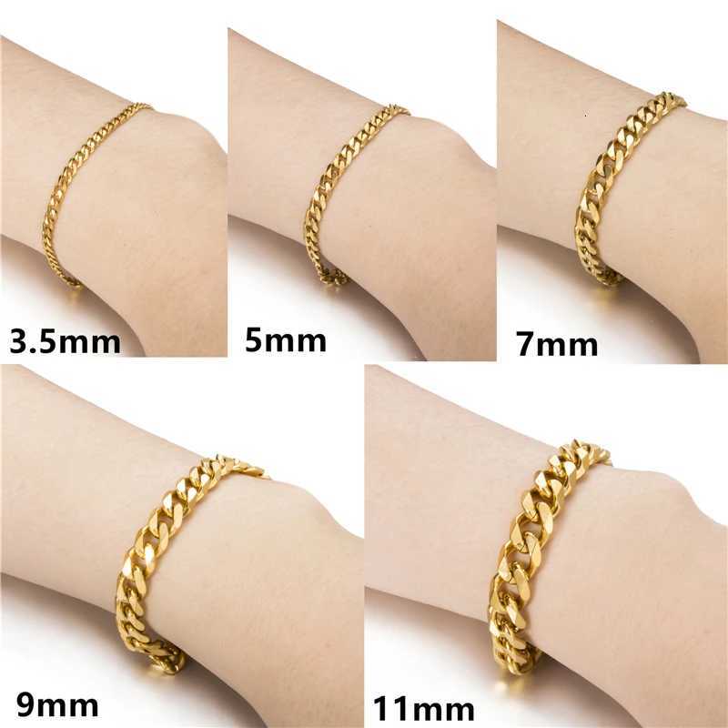 18cm 20cm 23cm Men Bracelets Silver/Gold/Black Color Curb Cuban Link Stainless Steel Bracelet For Women Mens Jewelry W250807