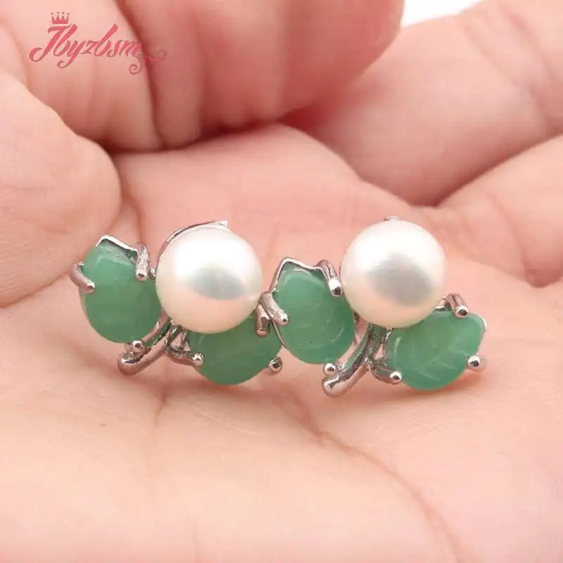 6mm Round Pink White Natural Freshwater Pearl Green Leaf Gorgeous Cute Stud Earrings 1 Pair Party Anniversary Minimalist Jewelry 250805