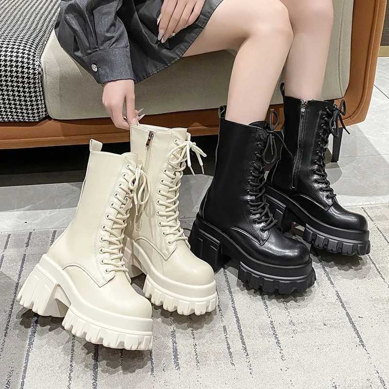9CM Chunky Platform Ankle Boots Women 2024 New Autumn Winter Motorcycle Boots Women Thick Bottom Non-Slip Leather Combat Boots XJ250807