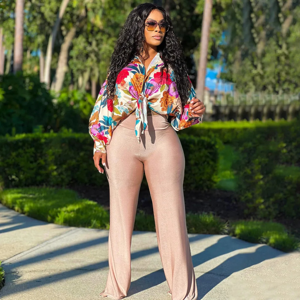 Women Silk Printed Casual Shirt Top Women Lantern Long Loose Blouse Female Clothes 250806