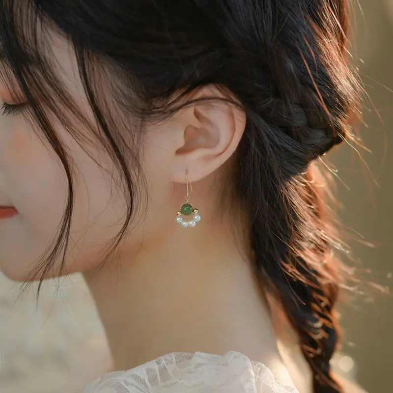 100% Natural Baroque Freshwater Pearl Jade Stone 14K Gold Filled Ladies Drop Earrings Not Allergic For Women Birthday Gifts 250805