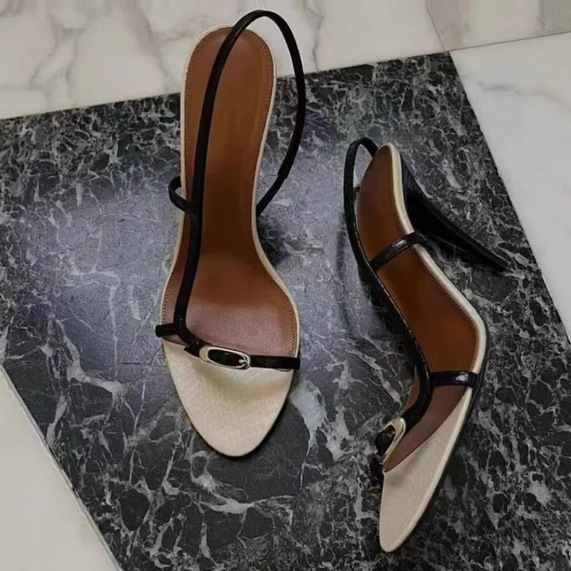 Liyke Summer Fashion Buckle Open Toe Slip On Back Strap Sandals Women Black White High Heels Wedding Prom Shoes Zapatos Mujer 250804