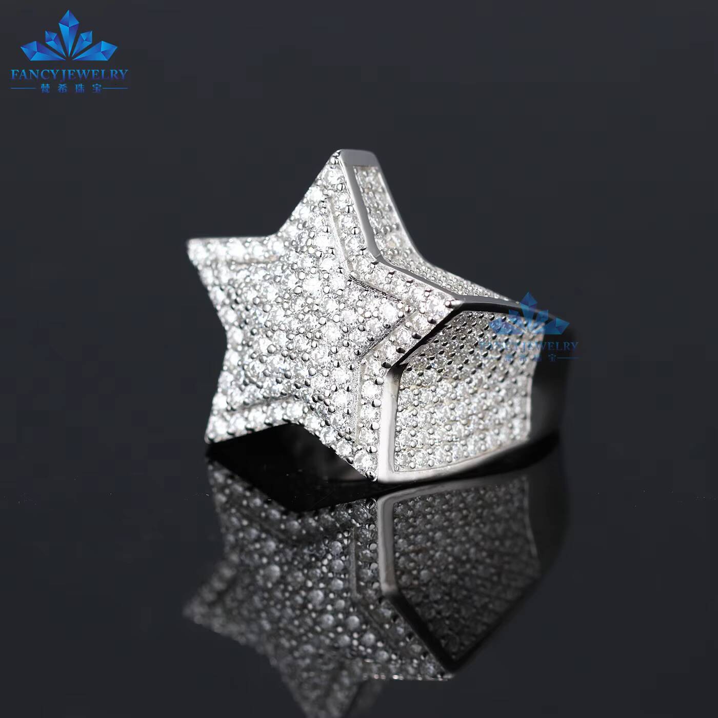 2025 Mens Womens Hip Hop Fine Jewelry 925 Sterling Silver VVS Moissanite Cluster Star Ring Iced Out Passd Diamond Tester