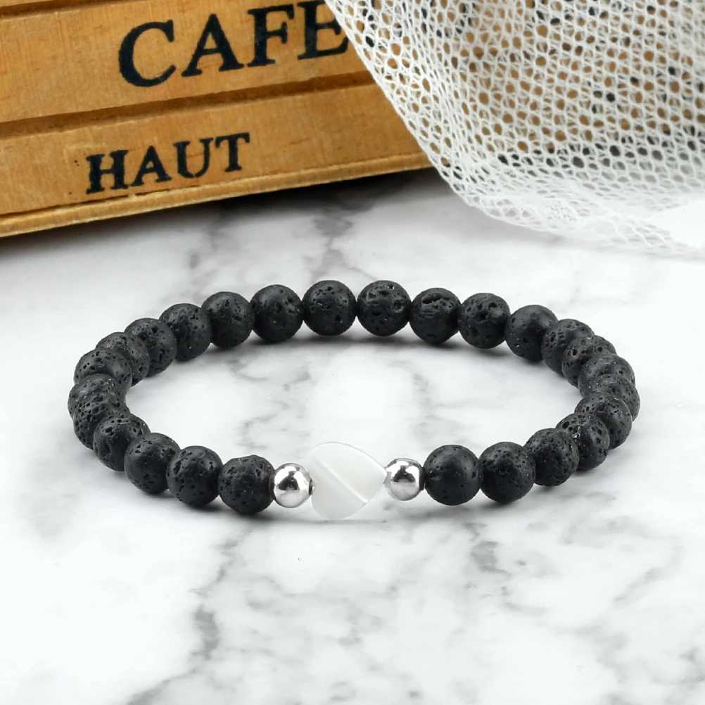 6mm Blue Pine Beads Tiger Eye Lava Stone Bracelet Pendant Love Shell Women Men Trendy Beaded Wristband Meditation Jewelry W250807