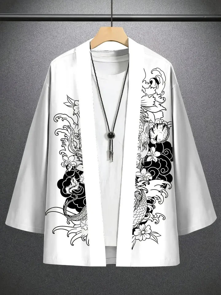 Summer retro trend Japanese Harajumastyle mens carjacan and kimono shortsleeved shirt with 7quarter sleeves 250807