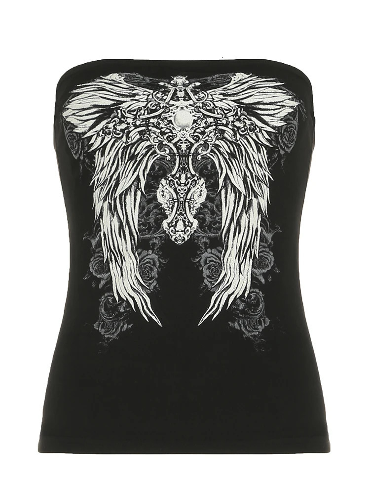 Cuteandpsycho Y2K Sexy Graphic Print Tube Tops for Women Fashion Harajuku Gothic Cute Shirts Slim Streetwear Bodycon 90s Camis 250807