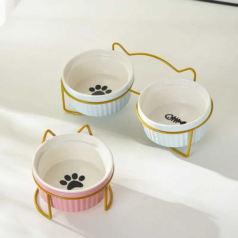 Single Or Double Tilt Bowl Ceramic Bowl for Dog Cat Puppy Kitten Elevated Food Feeder Drinker Pet Water Bowl Pet Supplies Y250806