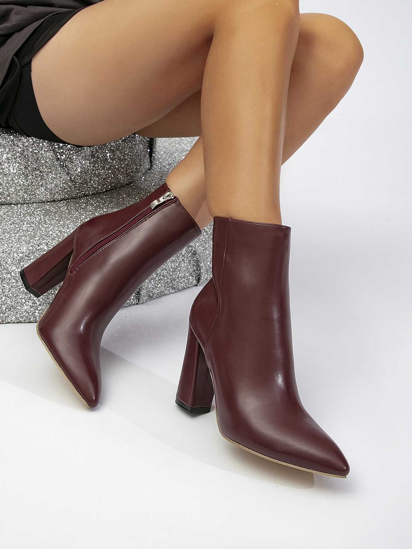 Womens New Short Boots White Boots with Simple and Sexy Side Zipper Thick Heels High-Heeled Short Boots and Bare Boots XJ250807