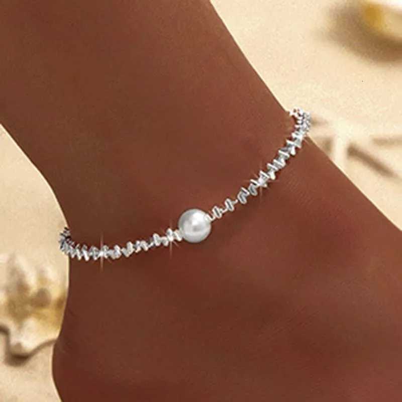 Sparkling Thin Chain Anklet For Women Zircon Heart Cross Pendant Double Layer On Leg Foot Trendy Summer Beach Jewelry Y250805