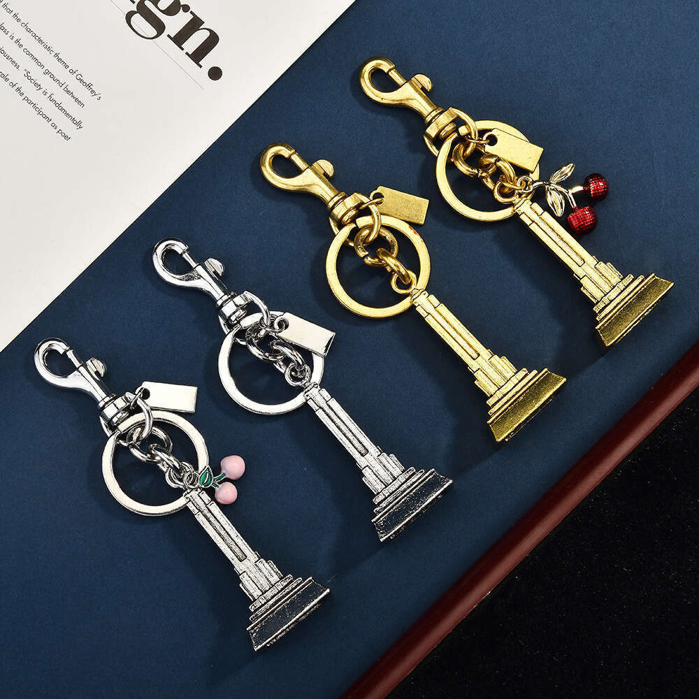 DHpet_wholesale Trendy Cherry & Eiffel Tower Keychain - Fashion Metal Bag Charm in Gold/Silver, Stylish Key Ring Accessory (10cm, 50g)