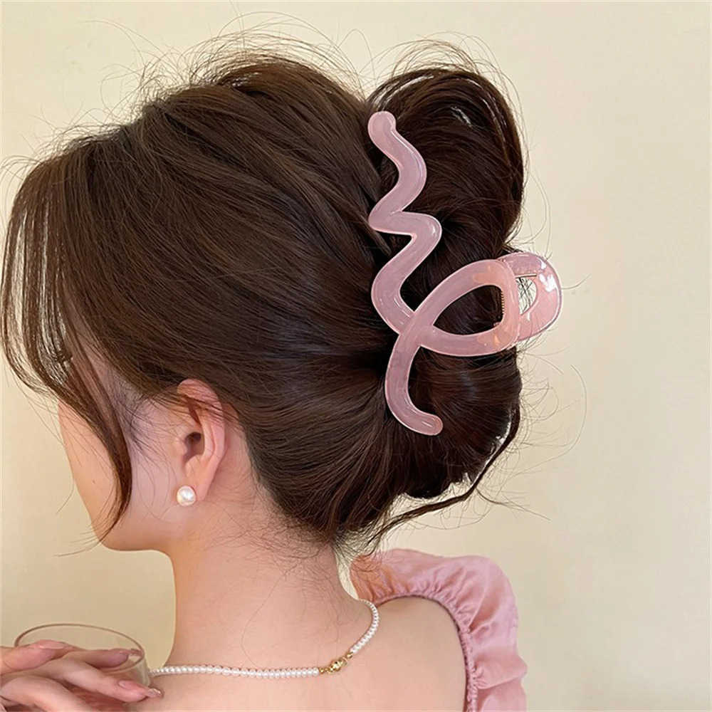 Korean Trendy Wavy Hair Clips for Women Bow Large Hair Claws Crab Acrylic Hairpins Hair Accessories Girls Barrettes Headbands U250807