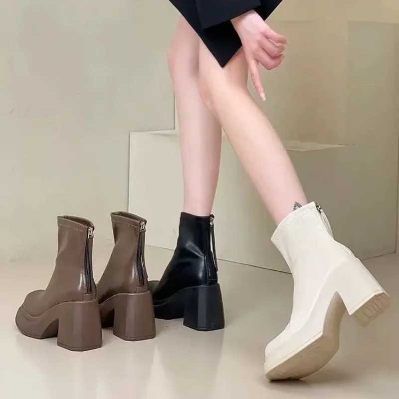 Booties Work Very High Heels Leather Female Short Shoes Combat Heeled Womens Ankle Boots Punk Style Boot Y2k Spring 2024 Autumn XJ250807