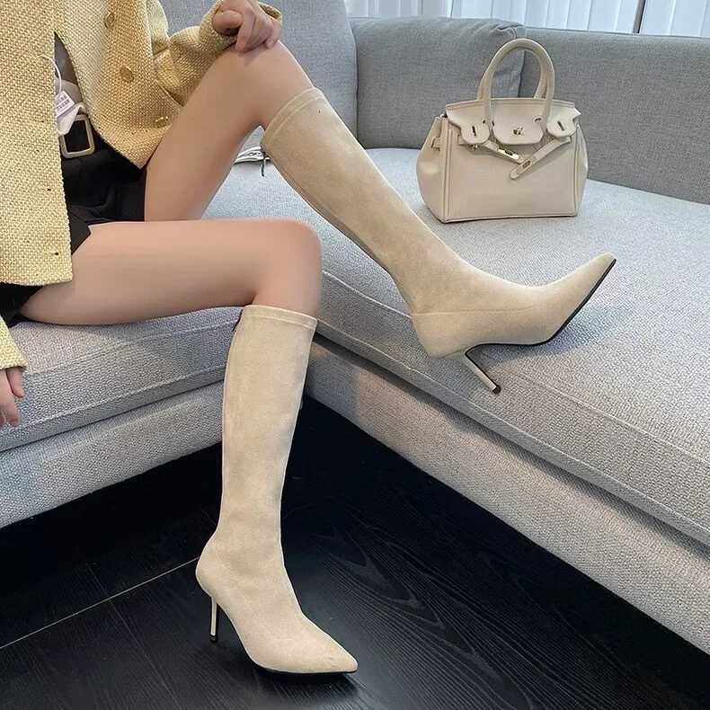 5 Knee High Boots European and American Sexy Thin High Heel LG Boots Ladies Elastic Pointed Toe Modern Boots 2024 XJ250807