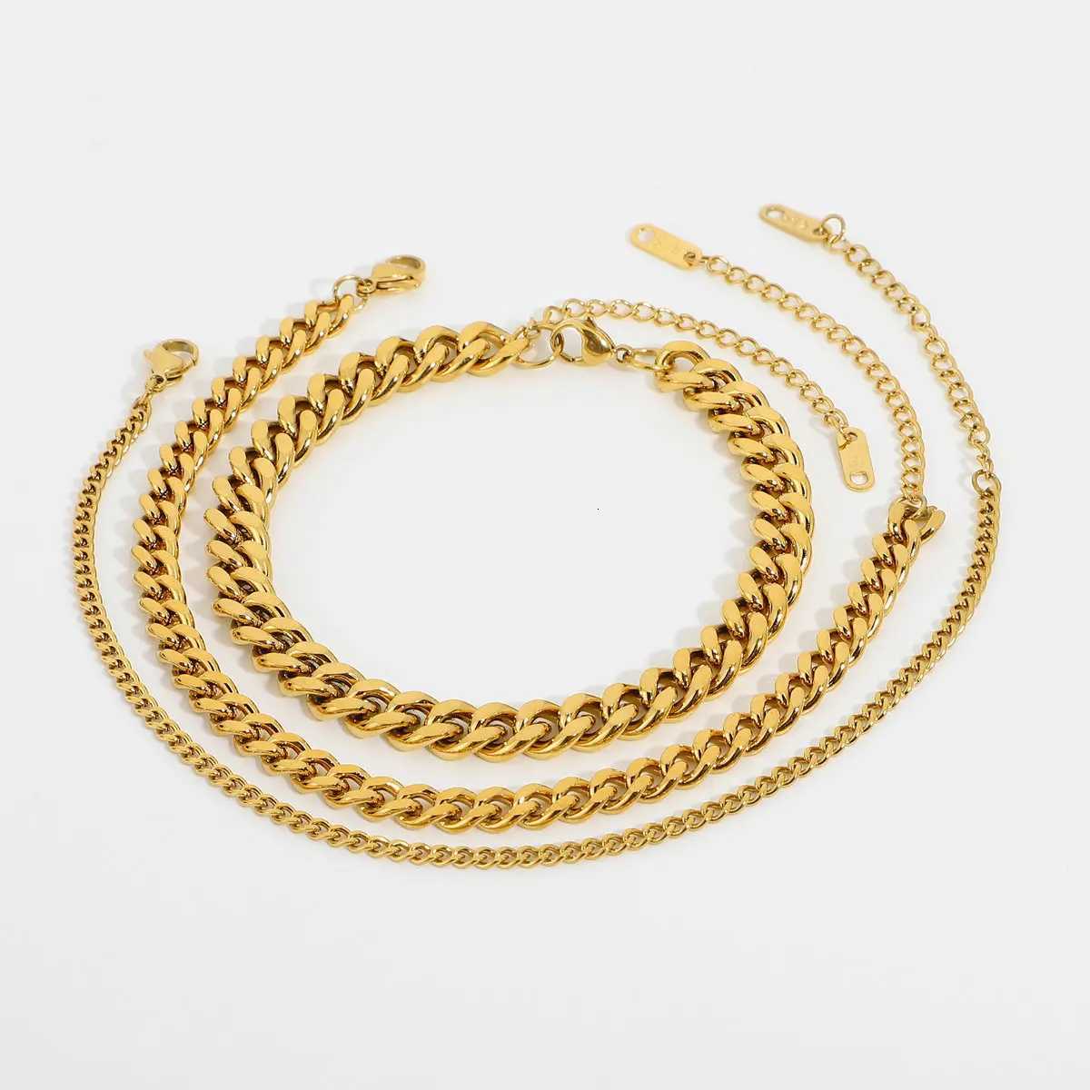 Gold Plated 316L Stainless Steel Stacking Chain Anklets For Women 3mm 6mm 8mm Punk Miami Cuban Chain Anklet Foot Jewelry Y250805