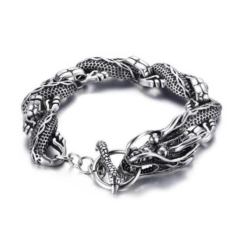 Ethnic Wind Dragon Bracelet Vintage Silver Plated Dragon Cuff Bangles Mens Motorcycle Riding Charm Jewelry Gift W250807