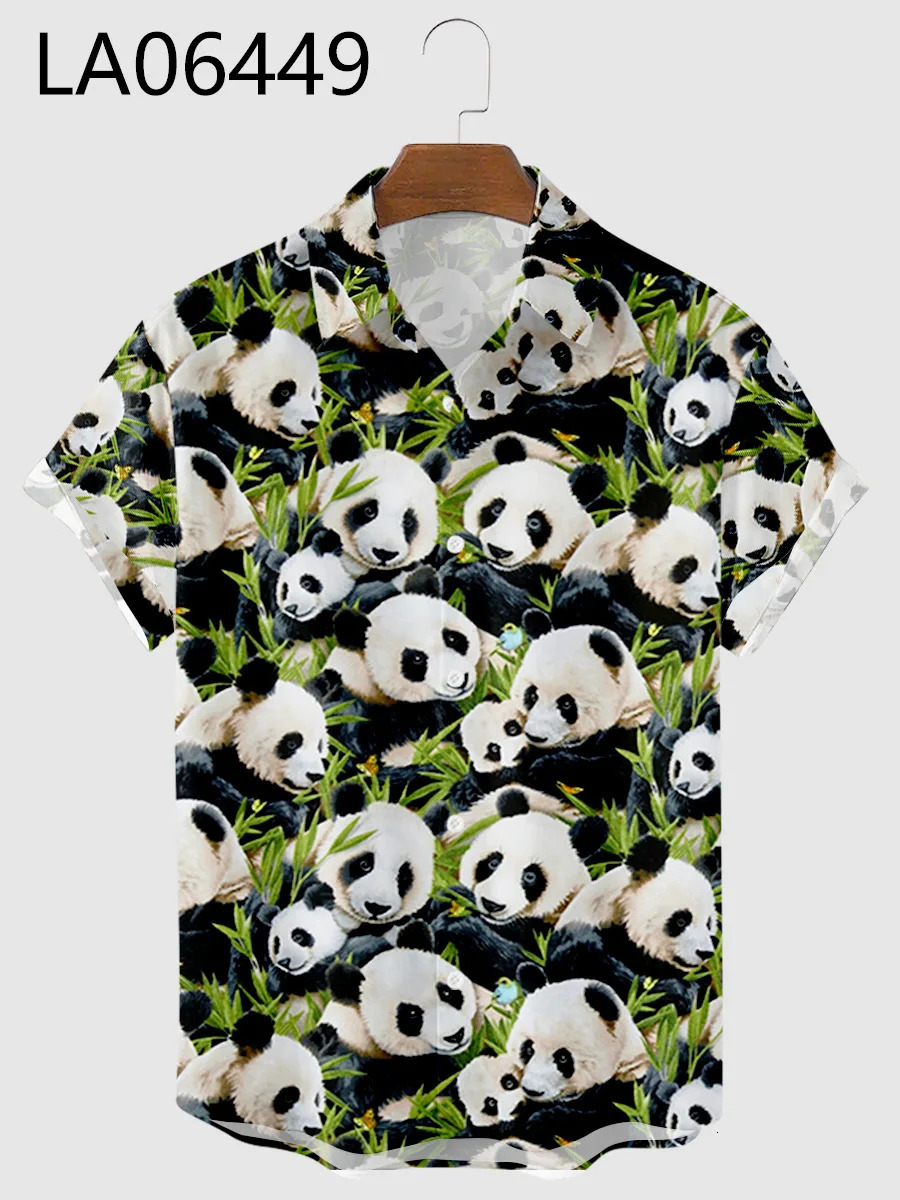 2024 Mens Shirts Creative Panda Printed Short Sleeve Shirt Men Street Summer Hawaii Beach Retro Harujuku For 250807