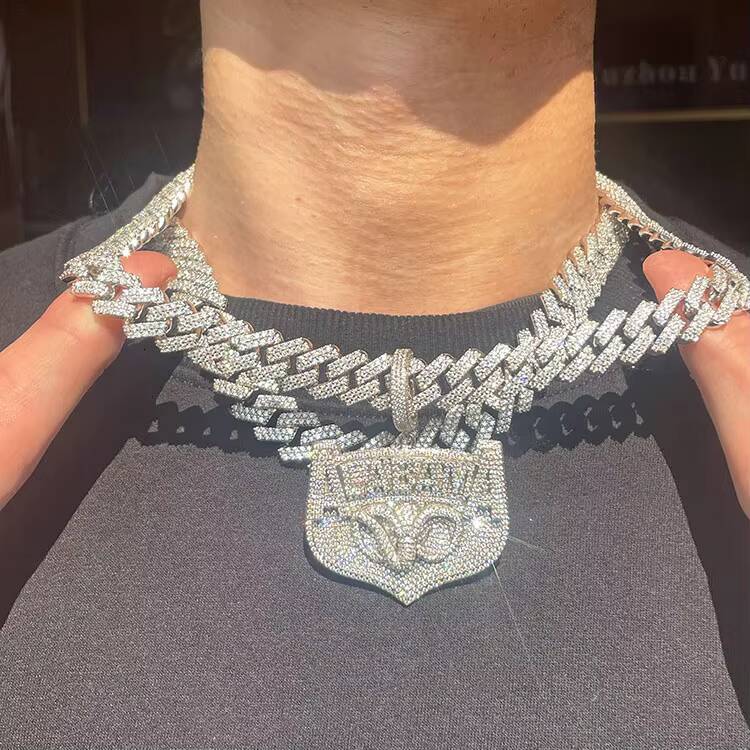 Wonderful Detail 925 Silver Bling Jewelry 13mm 15mm 18mm Free Fire Moissanite Diamond 2row Hip Hop Cuban Link