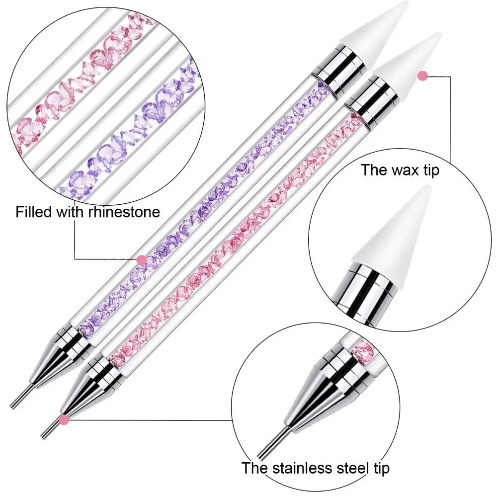 Nail Art Dual Heads Acrylic Metal Dotting Wax Pen Rhinestones Gem Picking Picker Manicure Drill Pencil Silicone Head Tool 250805