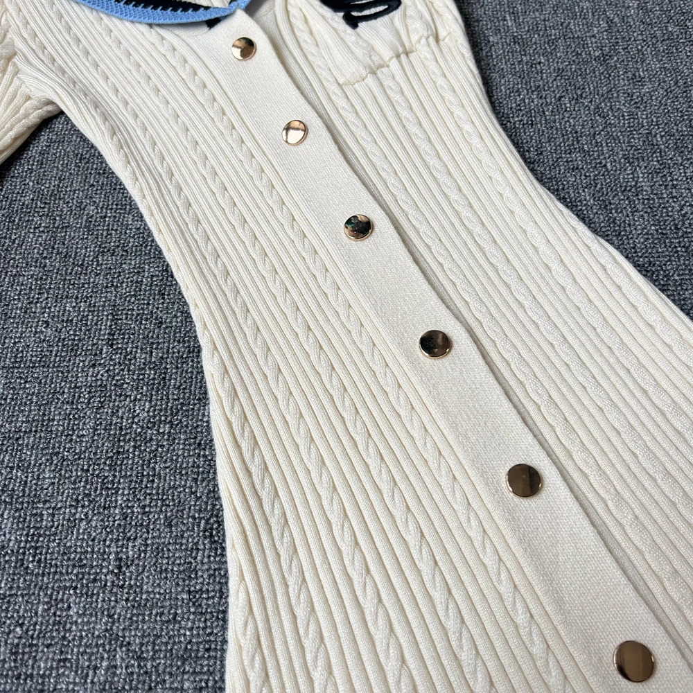 YuooMuoo Women Dress Spring and Summer Single-breasted Knitted Maxi Dress Elegant Office Lady Embroidery Sweater Dress 250806