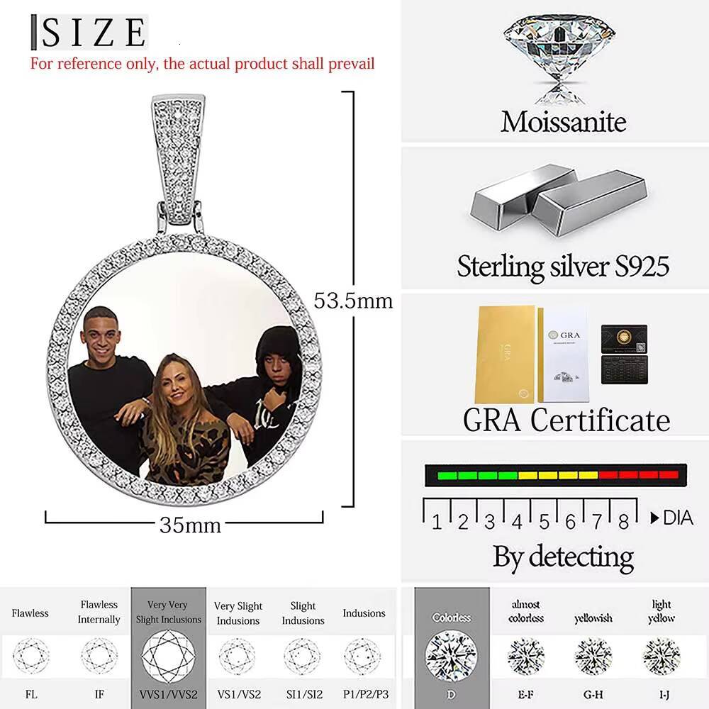 Hight Quality VVS Moissanite Photo Pendant 925 Sterling Silver Custom Round Photo Frame Pendant