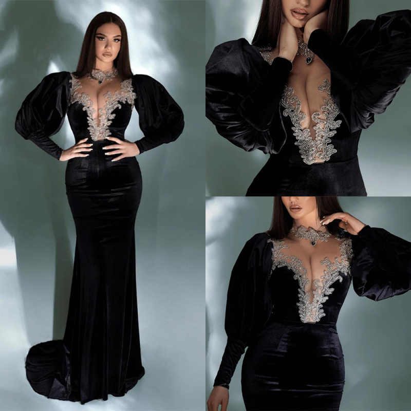 Classic Appliques Mermaid Evening Dress O Neck Long Sleeve Beaded Prom Gowns Designer Floor Length Party Dresses Customized