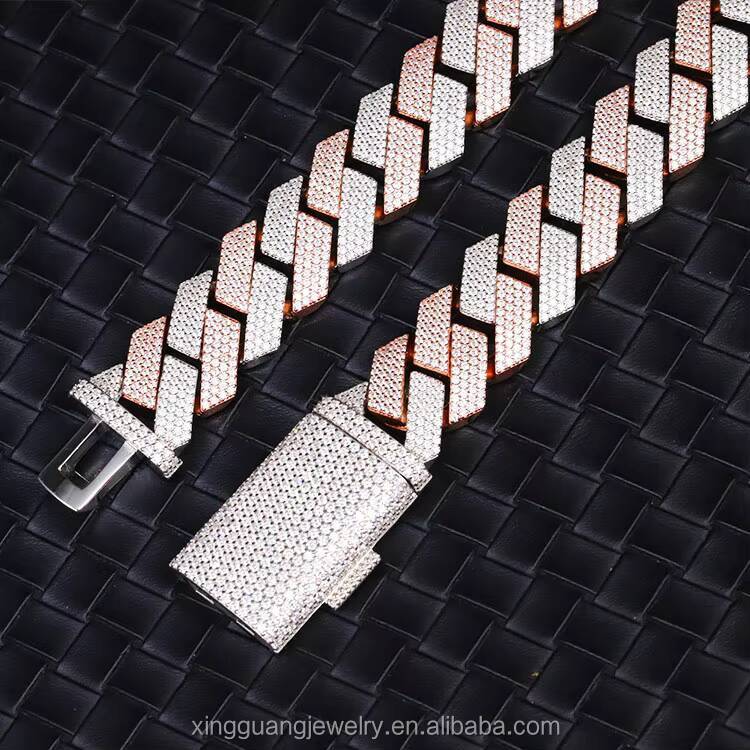 20 mm Wide 4 Rows 2tones Hip Hop Chain Moissanite Cuban Chain 925 Sterling Silver Gold Plate Fine Jewelry Necklaces Bracelets