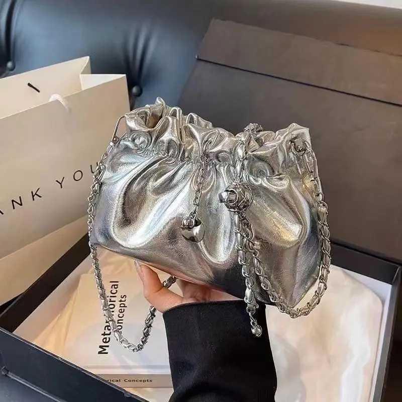 Silver Folded Chain Buet Bag Womens Crossbody oulder Bag Summer New Sle Casual Soft Handle Polyester Magnetic B... Z250807