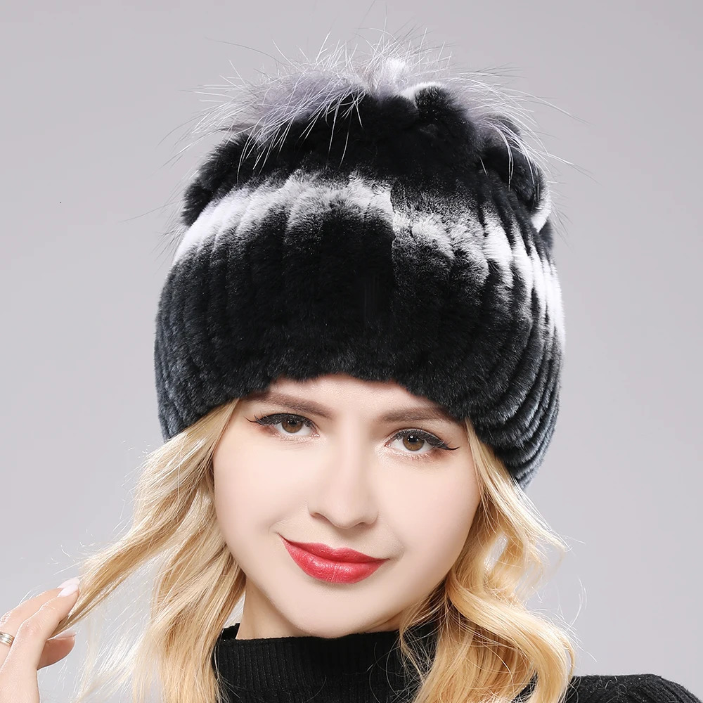 Russia Winter Warm Real Fur Beanies Hat Women Real Natural Rex Rabbit Hat Good Elastic Knitted Rex Rabbit Fur Caps 250806