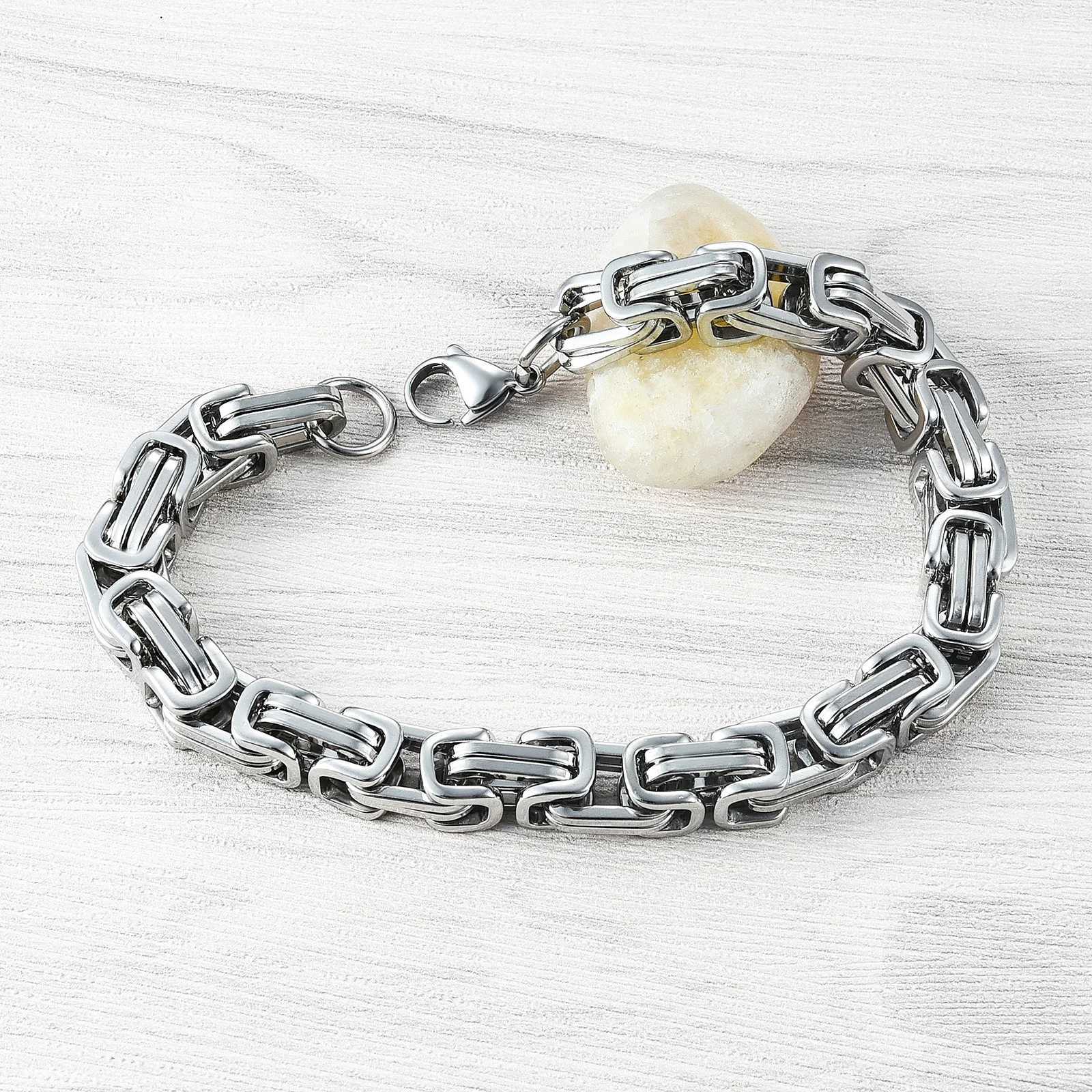 8.5mm Mens Stainless Steel Byzantine Bracelet for Men Heavy Hand Chain Male Hip Hop Rock Punk Boy Wristband Metal Jewelry Anklet W250807