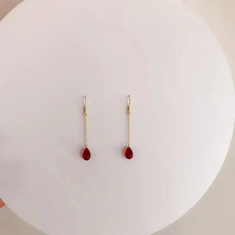 silver inlaid drop-shaped ruby long pendant earrings for women simple charm romantic wedding engagement jewelry gift 250805