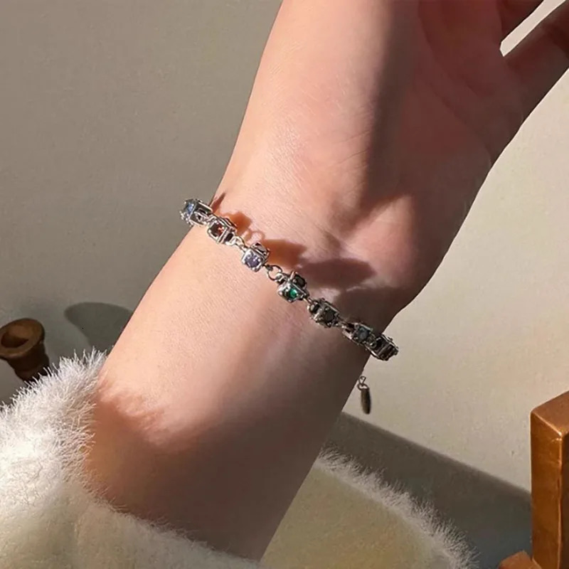 Foxanry Vintage Punk Chain Bracelets for Women Couples Trendy Elegant Sparkling Colorful Zircons Wrist Jewelry Party Gifts 250730