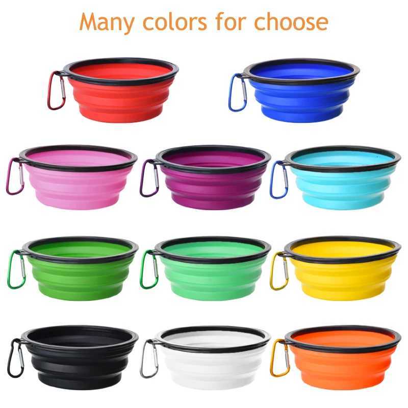 1000ML Collapsible Pet Silicone Dog Food Water Bowl Outdoor Camping Travel Portable Folding Pet Bowl Dishes add Carabiner D0013A Y250806