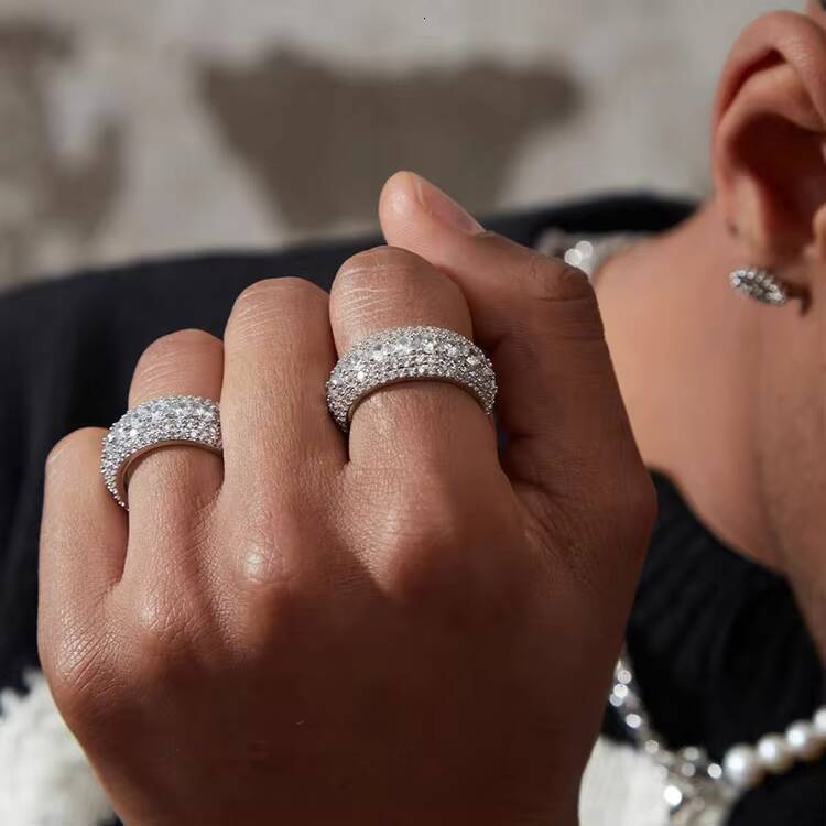 Factory Price Full Iced Out Diamond Ring S925 Sterling Silver Gold Plated D Color VVS Moissanite Diamond Ring for Hip Hop MEN