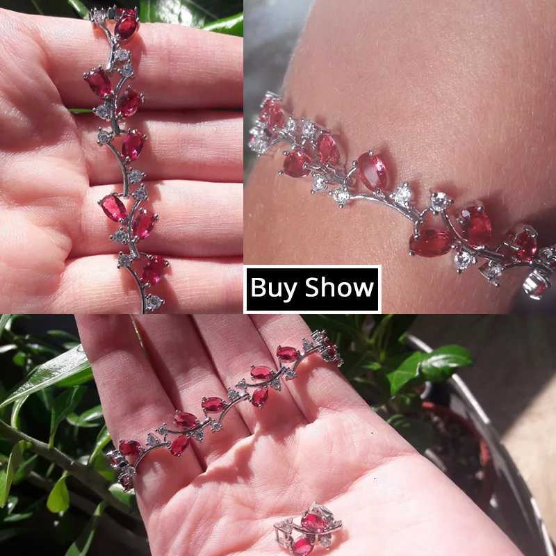 100% Natural Royal Women Jewelry Silver Color Dark Blue CZ Crystal Leaf Chain Link Bracelets and Bangles for Party Gift B042 W250807