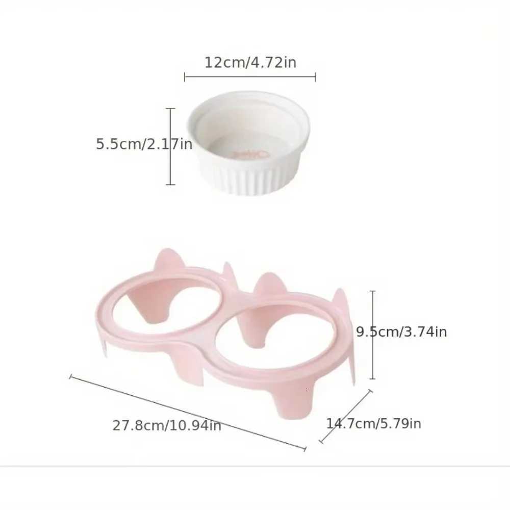Colorful Cat Bowl Double Bowl Ceramic Pet Feeding Bowl Cervical Protection High Foot Diagonal Cat Food Pot For Drinking Feeding Y250806