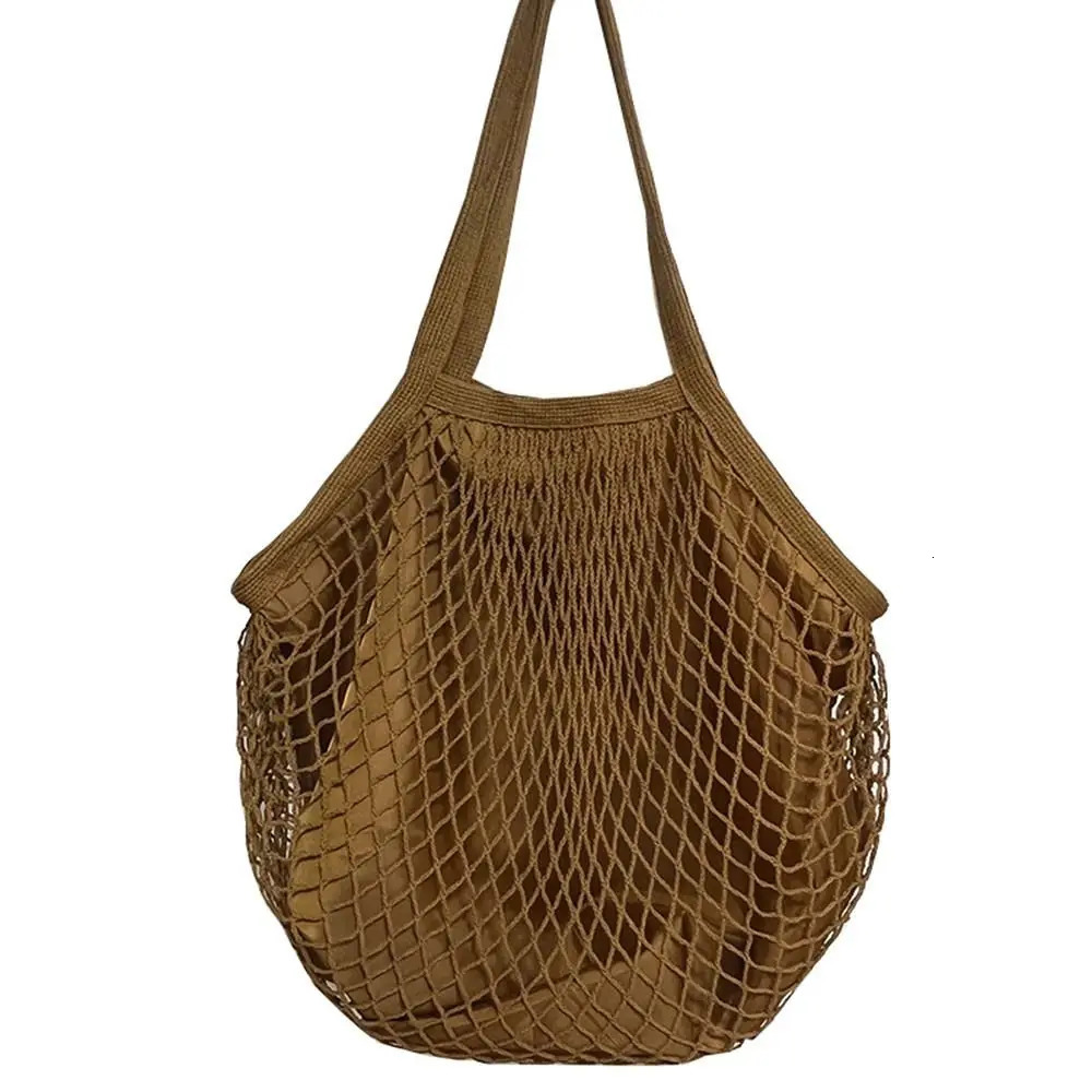 Reusable Grocery Bags Fruit Vegetable Net Bag Washable Cotton Mesh String Organic Organizer Handbag Short Handle Top-Handle Bags 250804