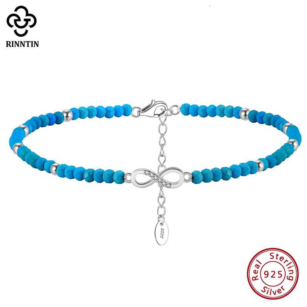 Rinntin 925 Sterling Silver Natural Turquoise Infinity Symbol Anklet for Women Dainty Vintage Straps Anklet Jewelry SA87 Y250805