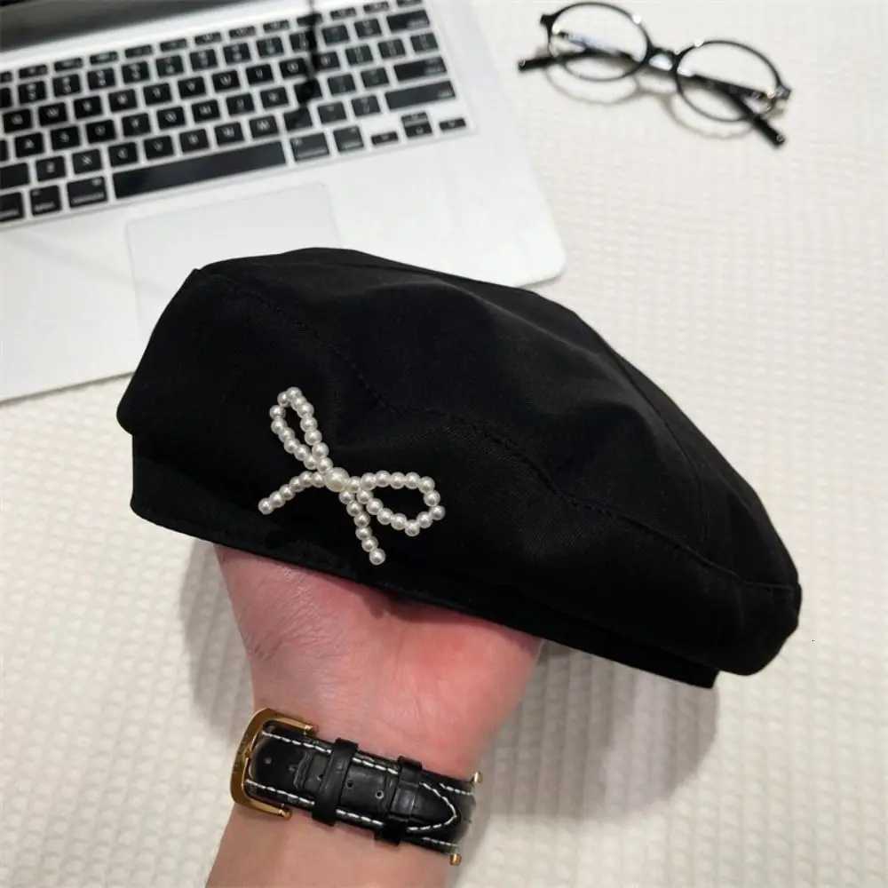Fashion Pearl Bow Beret Solid Color Y2K Style Girl Women Octagonal Hat Korean Style Newsboy Painter Hat Streetwear XJ250807