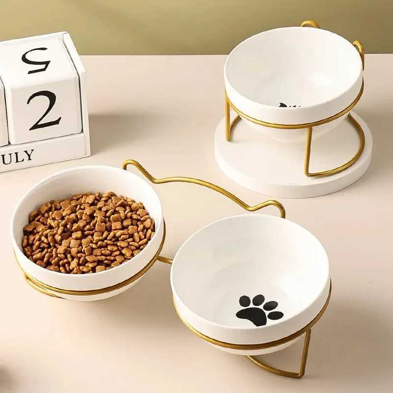 Ceramic Bowl Kitten Puppy Ceramic Bowl 500ML Pet Water Feeder Cat Food Feeding Dish Dispenser with Raised Stand Cat Accessories Y250806