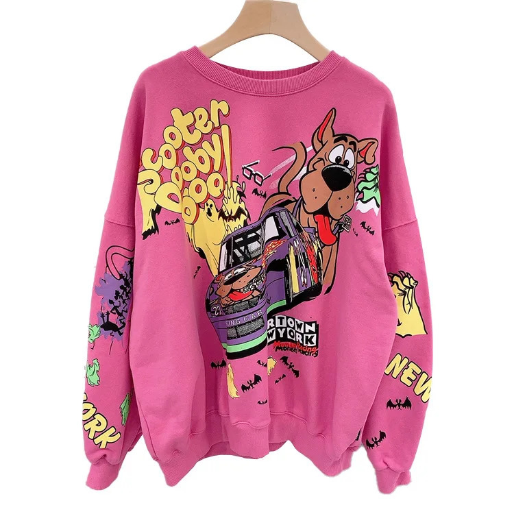 Letter Printing Sweatshirt Women High Street Cartoon Puppy Car Clothes Casual Crew Neck Sweater Bulk Items Wholesale Lots 250806