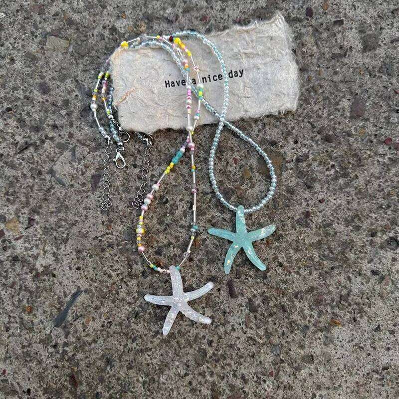 Y2k Large Resin Star Starfish Beads Pendant Necklace For Women Trendy Summer Beach Vacation Jewelry On Neck Accessories Female