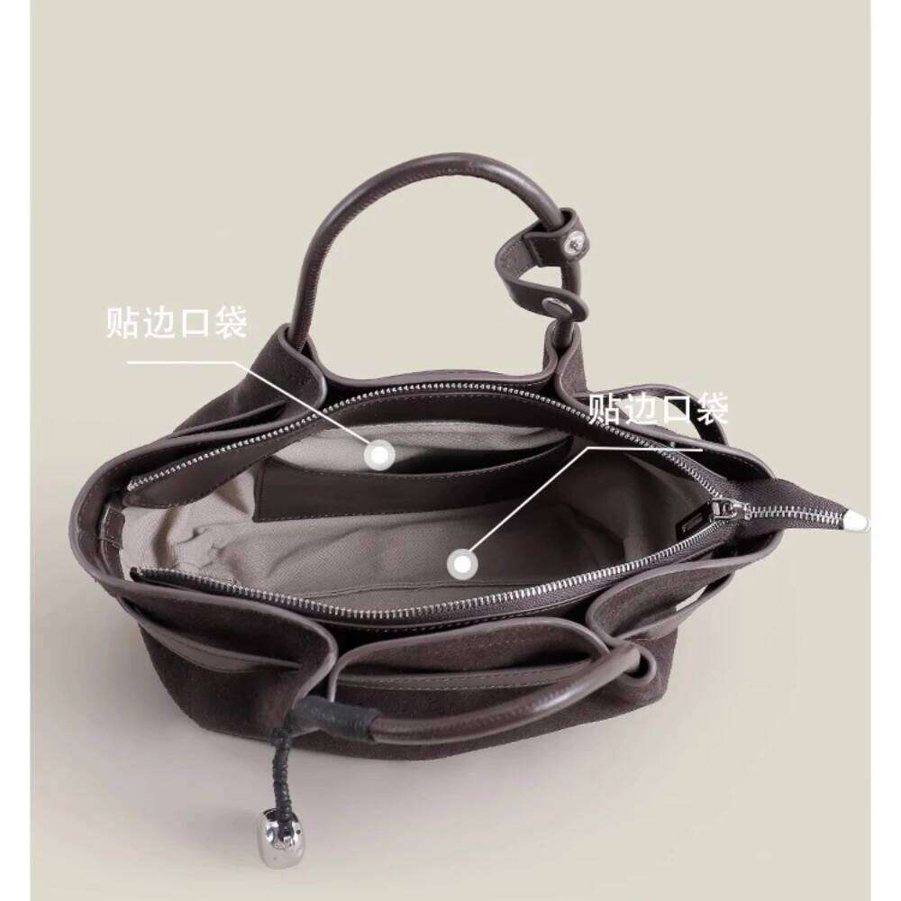 Vintage Early Autumn Collection Trapeze Tote Matte Suede Cow Leather Women Handbag Coffee Camel Color Commuter Crossbody Bag 20250805