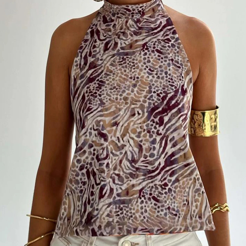 Women Vintage Y2k Fairy Floral Halter Neck Tops Coquette Boho Backless Sleeveless Tank Summer DotsFlower Print Cami Vest 250807