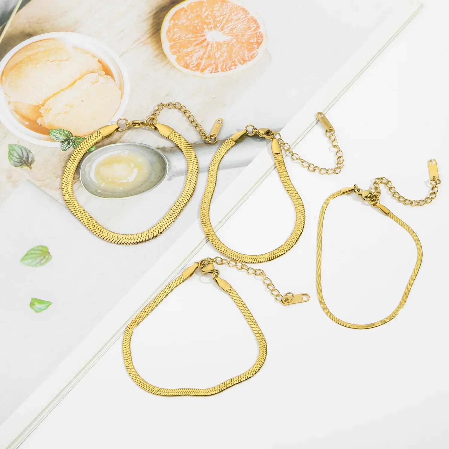 2/3/4/5MM Stainless Steel Bracelet For Women Men Gold Color Snake Chain Bangle With Extended Chain Waterproof Party Jewelry Gift W250807