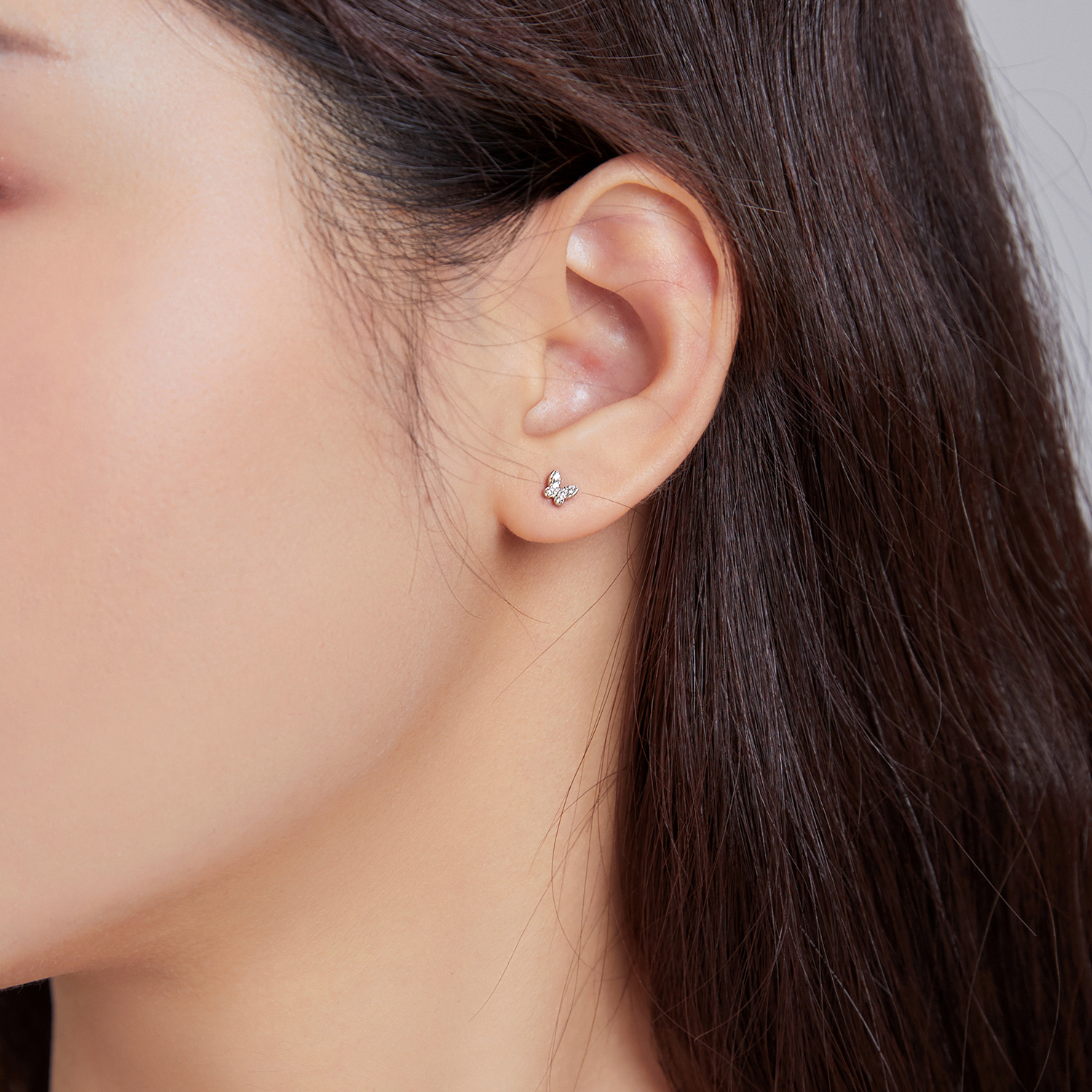 BAMOER 925 Sterling Silver Cute Butterfly Stud Earrings, Handmade 5mm Dainty CZ Platinum Plated Hypoallergenic Earrings SCE1116