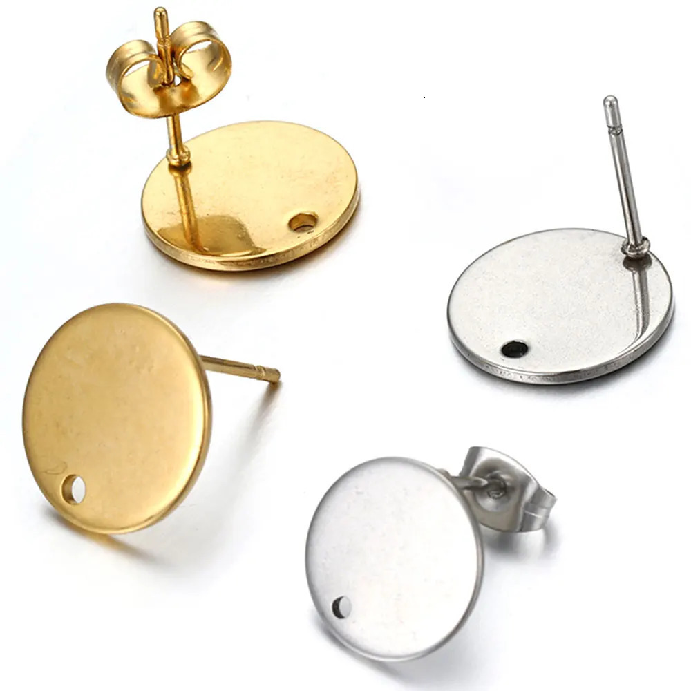 10pcs No Fade Stainless Steel Round Blank Post Earring Studs Base Pins With Plug Ear Back for Jewelry Making DIY Supply 250804