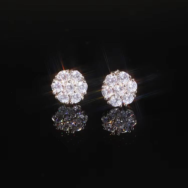 Luxury Fine Jewelry Iced Out Moissanite Flower Stud Earrings Hip Hop Sterling Silver 925 Cluster Earrings Women Men