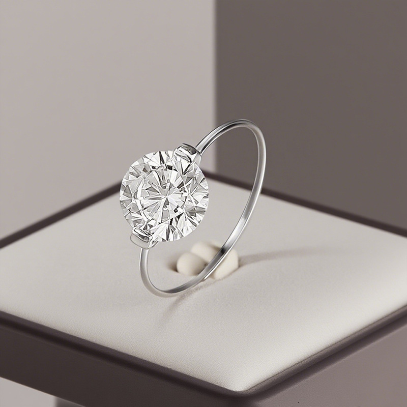 Hui Zhi Wing Jewelry New S Silver Simple Sparkling Suspension Transparent Fishing Line Ring 8.0mm Round mond