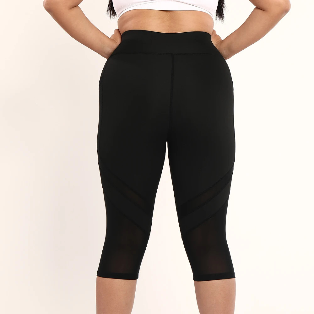 Plus Size Womens Yoga Pants With Side Pocket Mesh Insert Hollow Out Leggings For Workout Running Fitness Clothing 250805
